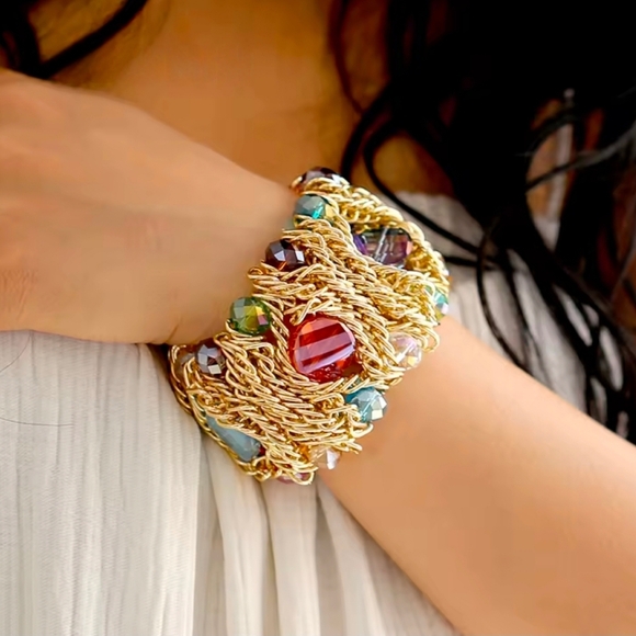 Gold Bracelet with Multicolor Gems - Picture 2 of 5